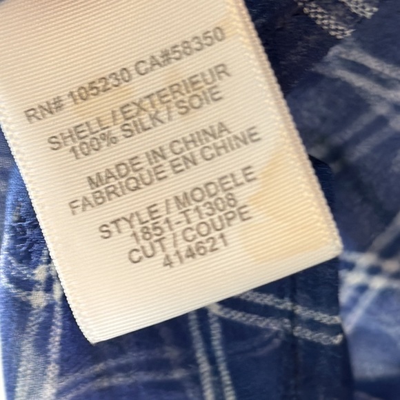 Women’s Blue Silk Joie sheer long sleeve blouse with collarless neck and pocket - Picture 9 of 9